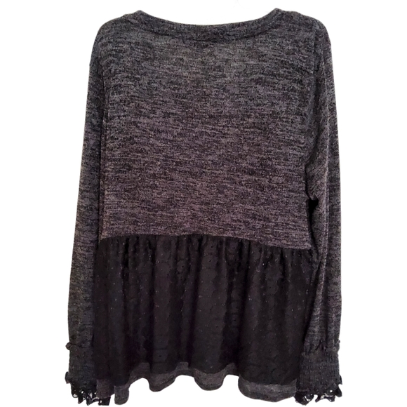 ANTHROPOLOGIE RO+DE Black/Gray Amirah Lace Long Smocked Cuff Sleeve Top XL - Picture 7 of 16
